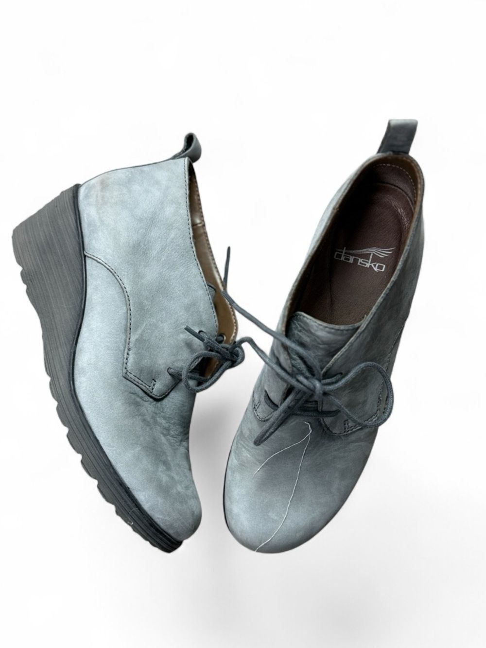 Dansko Gray Suede Lace-Up Wedge Boots - Picture 4 of 9